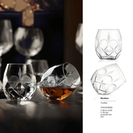 Goojunim Crystal Tumbler Glass Set – 380ml Italian Lead-Free Crystal (Set of 6)