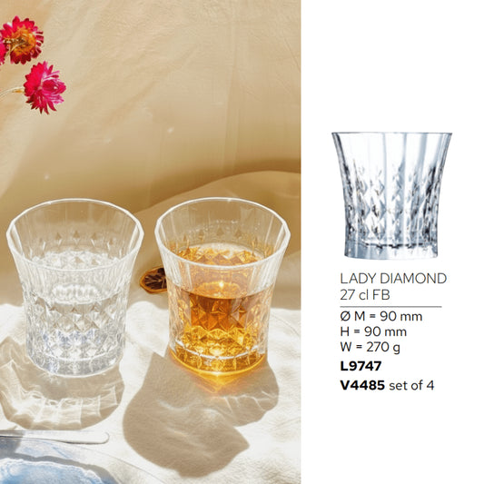 Goojunim Lady Diamond Crystal Tumbler Set – 270ml French Crystal (Set of 6)