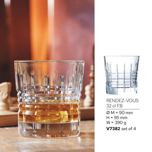 Goojunim Rendez-Vous Crystal Whisky Glass Set – 320ml French Crystal (Set of 4)
