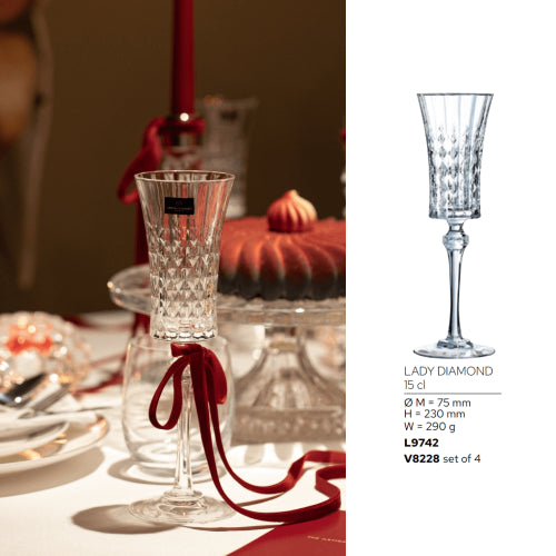 Goojunim Lady Diamond Crystal Champagne Glass Set – 150ml French Crystal (Set of 6)