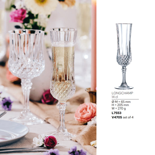 Goojunim Longchamp Crystal Champagne Glass Set – 120ml French Crystal (Set of 6)