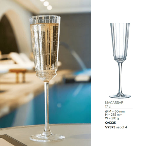 Goojunim Macassar Crystal Champagne Glass Set – 170ml French Crystal (Set of 6)