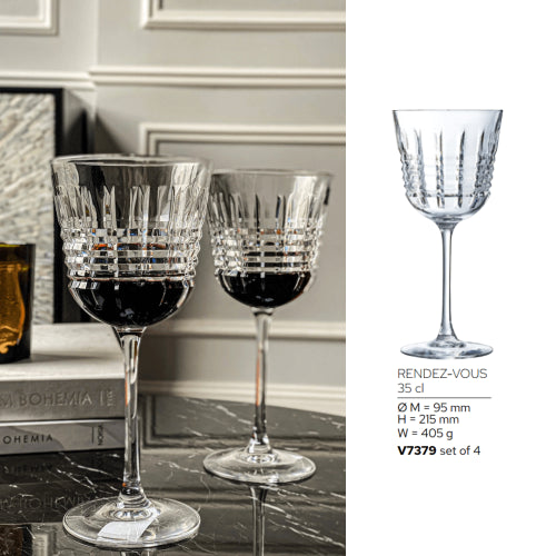 Goojunim Rendez-Vous Crystal Red Wine Glass Set – 350ml French Crystal (Set of 4)